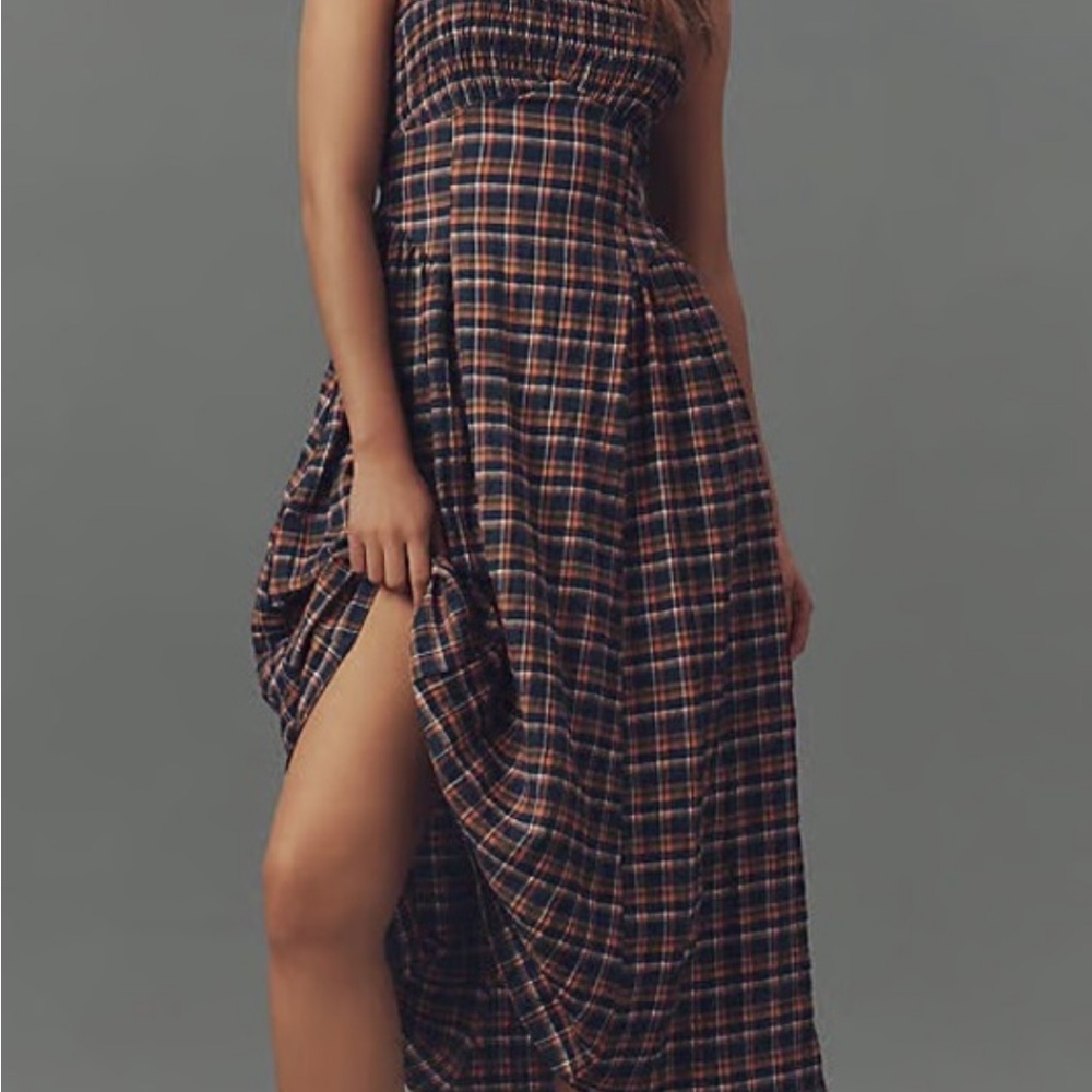 Pilcro Navy and Red Checkered Maxi Dress
